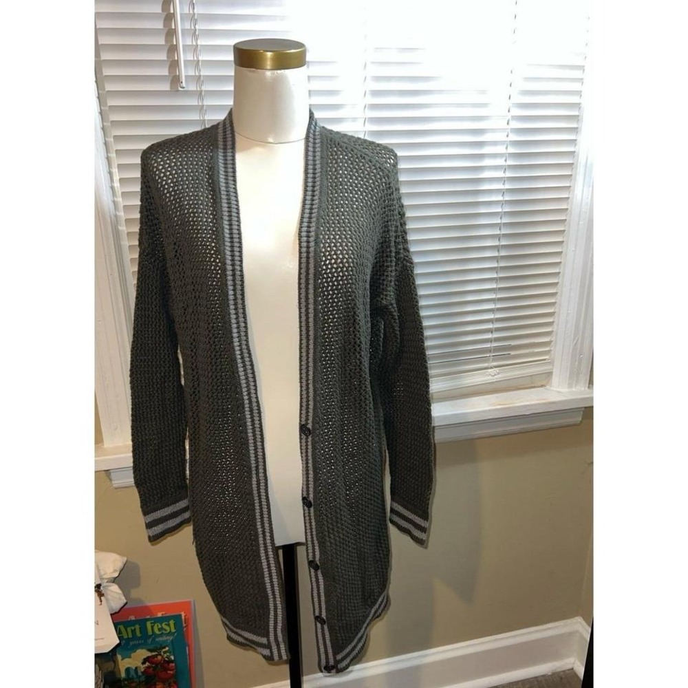 American Eagle Outfitters Olive Green Open Knit Duster‎ Cardigan